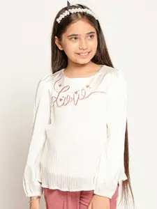 One Friday Girls Embroidered Puffed Sleeves Top