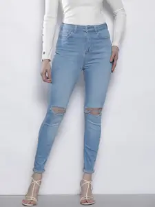Boohoo Women Skinny Fit High-Rise Slash Knee Light Fade Stretchable Jeans