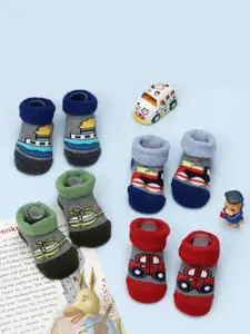Yellow Bee Infant Boys Pack Of 4 Graphic Printed Cotton Ankle-Length Socks