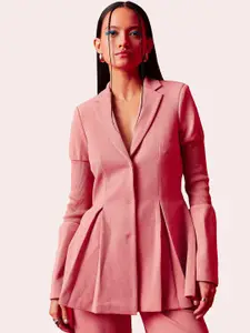 Muvazo Pleated Longline Single-Breasted Blazer