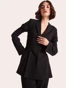 Muvazo Self Design Single-Breasted Longline Peplum Casual Blazer