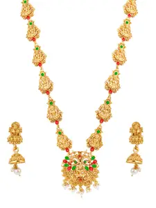 Silver Shine Gold-Plated Stone-Studded Necklace And Earrings