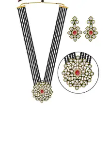 Silver Shine Stone-Studded & Beaded Necklace And Earrings