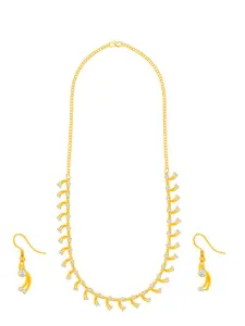 Silver Shine Gold-Plated Stone-Studded Necklace And Earrings