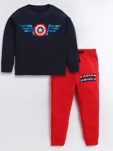 BAESD Boys Captain America Printed Pure Cotton T-shirt with Trousers