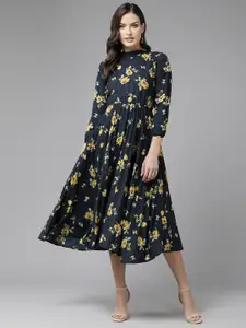 Aarika Floral Print Georgette A-Line Midi Dress