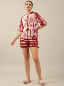 SANSKRUTIHOMES Dyed Tie-Up Neck Pure Cotton Top With Shorts