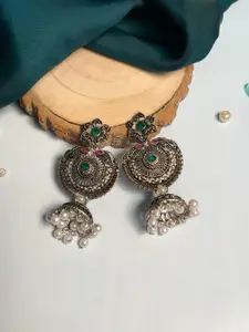 ABDESIGNS Silver-Plated Oxidised Contemporary Jhumkas