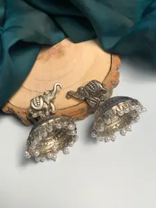 ABDESIGNS Silver-Plated Artificial Beads Contemporary Elephant Shaped Jhumkas