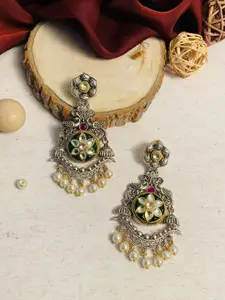 ABDESIGNS Silver-Plated Contemporary Stones Studded Beads Beaded Drop Earrings