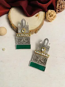 ABDESIGNS Silver-Plated Oxidised Contemporary Drop Earrings