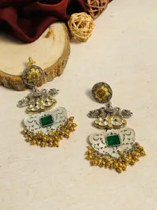 ABDESIGNS Silver-Plated Contemporary Stones Studded Beads Beaded Drop Earrings