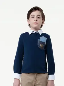 One Friday Boys Polo Collar Long Sleeves Applique Detail T-shirt