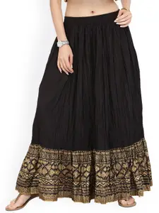 Varanga Black Ethnic Motifs Printed Pure Cotton Gathered Detailed Flared Skirt