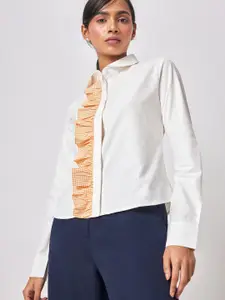 The Label Life White Comfort Ruffled Casual Shirt