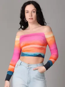 Oh So Fly Tie and Dyed Off Shoulder Bardot Crop Top