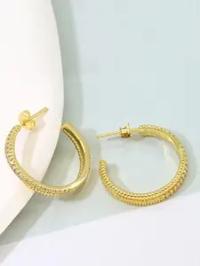 MYKI Gold-Plated Cubic Zirconia-Studded Contemporary Half Hoop Earrings
