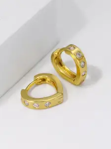 MYKI Gold-Plated American Diamond-Studded Contemporary Hoop Earrings