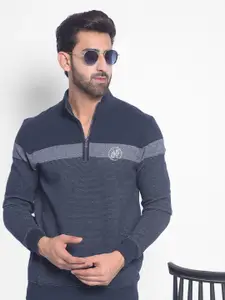 Crimsoune Club Colourblocked Mock Collar Long Sleeve Zip  Detail Pullover Sweatshirt
