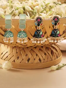Zaveri Pearls Set Of 2 Gold-Plated Dome Shaped Jhumkas