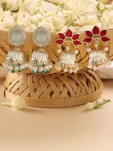 Zaveri Pearls Set Of 2 Gold Plated Enamelled Artificial Beads Studded Jhumkas