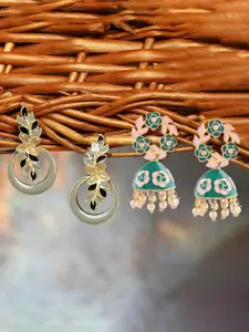 Zaveri Pearls Set Of 2 Gold Plated Artificial Stones Studded Jhumkas