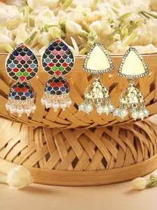 Zaveri Pearls Set Of 2 Gold Plated Kundan & American Diamond Studded Traditional Jhumkas