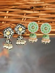 Zaveri Pearls Set Of 2 Gold Plated Artificial Stones Jhumkas Earrings