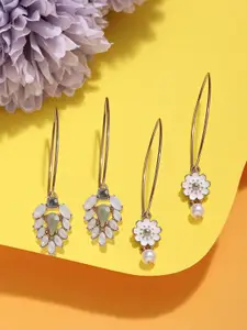 Zaveri Pearls Set Of 2 Gold-Plated Contemporary Drop Earrings