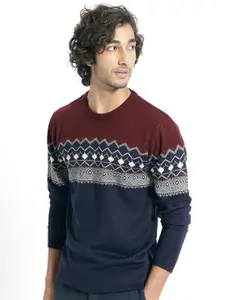 RARE RABBIT Men Puzzle Crew Neck Colourblocked Sweater