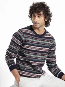 RARE RABBIT Men Fare Round Neck Geometric Printed Pullover Sweater
