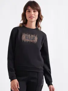 ELLE Typography Printed Pure Cotton Pullover Sweatshirt