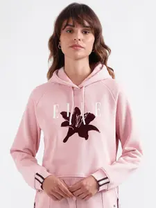 ELLE Graphic Printed Cotton Hooded Pullover Sweatshirt