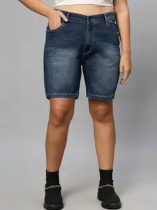 ZUSH Women Plus Size Washed Strechable Denim Shorts