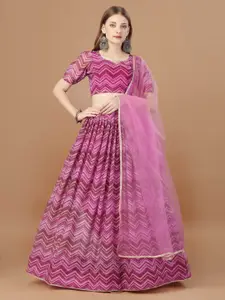 Fab Dadu Chevron Printed Semi-Stitched Lehenga & Unstitched Blouse With Dupatta