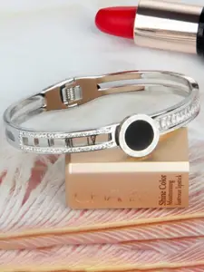 KRYSTALZ Cubic Zirconia Silver-Plated Kada Bracelet
