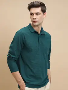 HIGHLANDER Self Design Textured Polo Collar T-shirt