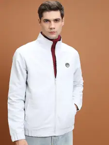 HIGHLANDER Men Grey Mock Collar Bomber Jacket