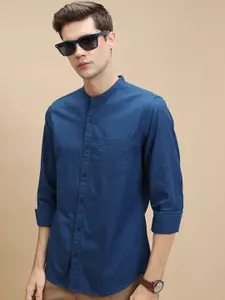 HIGHLANDER Slim Fit Mandarin Collar Cotton Casual Shirt