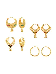 Vighnaharta Set Of 4 Gold-Plated Floral Half Hoop Earrings