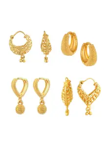 Vighnaharta Set Of 4 Gold-Plated Floral Hoop Earrings