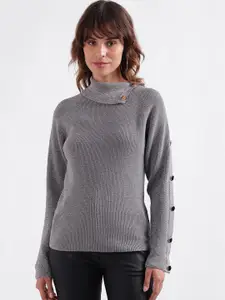 CENTRESTAGE High Neck Ribbed Pure Cotton Pullover