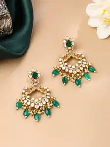 Kicky And Perky Gold-Plated Onyx Stone-Studded 925 Sterling Silver Chandbalis Earrings