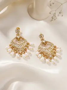 Kicky And Perky Gold-Plated Stone-Studded & Beaded 925 Sterling Silver Chandbalis Earrings