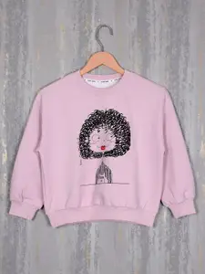 Albion Girls Graphic Printed Round Neck Woollen Pullover Sweatshirt