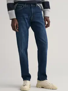 GANT Men Slim Fit Mid-Rise Clean Look Light Fade Stretchable Jeans