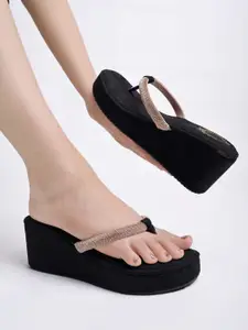 Shoetopia Embellished Suede Wedge Heels