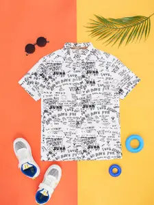 Pantaloons Junior Boys Typography Printed Short Sleeves Cotton Monochrome Casual Shirt