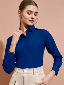 DressBerry Blue Slim Fit Spread Collar Formal Shirt