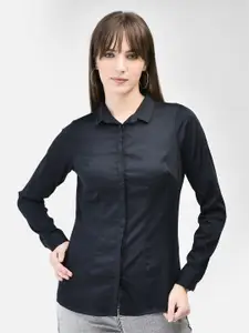 Crimsoune Club Women Navy Blue Slim Fit Opaque Casual Shirt